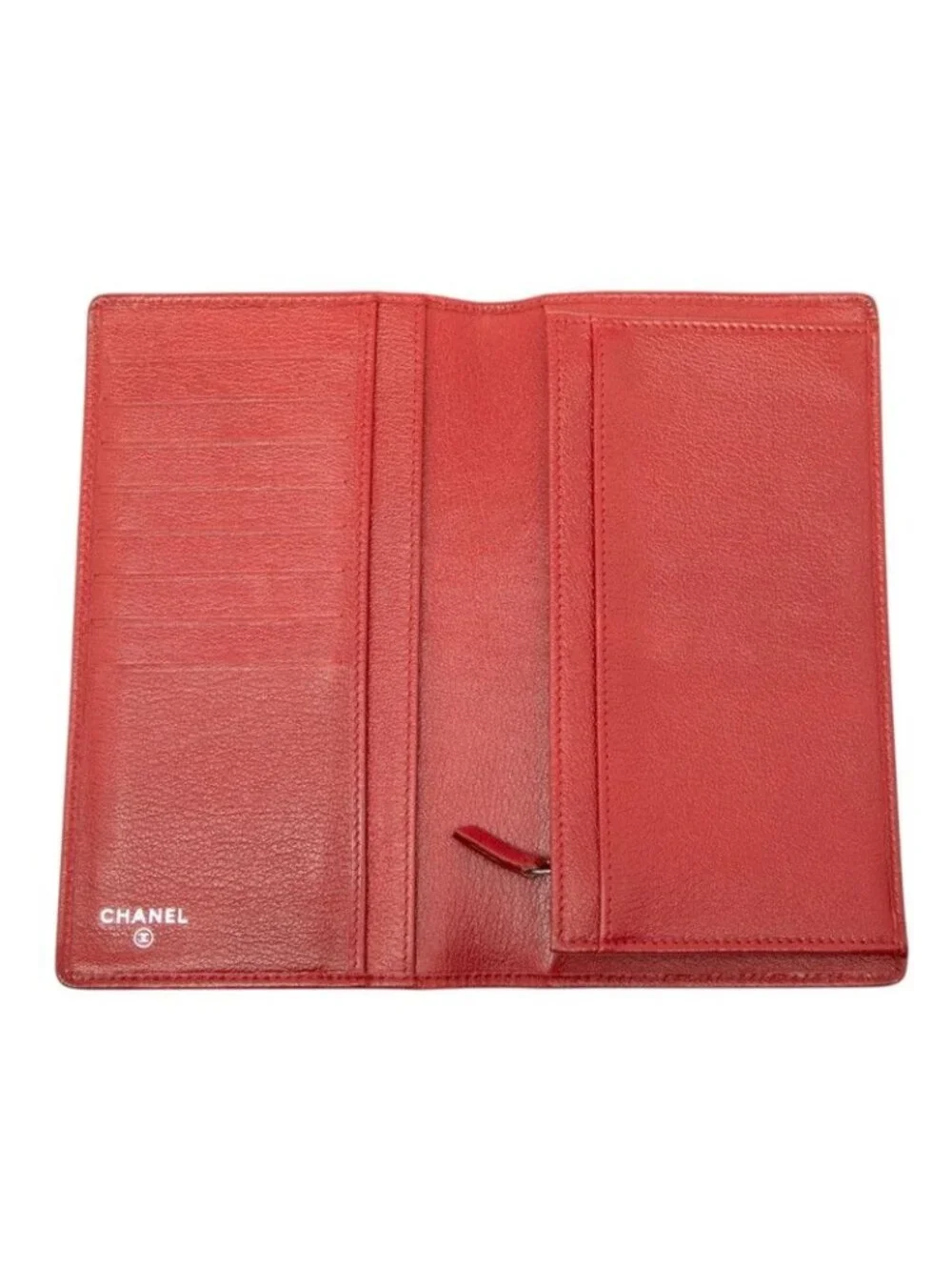 Chanel CC Logo Camellia Bifold Wallet Red Leather